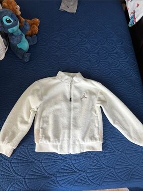 Jordan White Sherpa Zip Jacket with Small Jumpman Logo fully lined